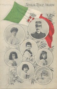 Italian royal family genealogical tree & flag vintage postcard 