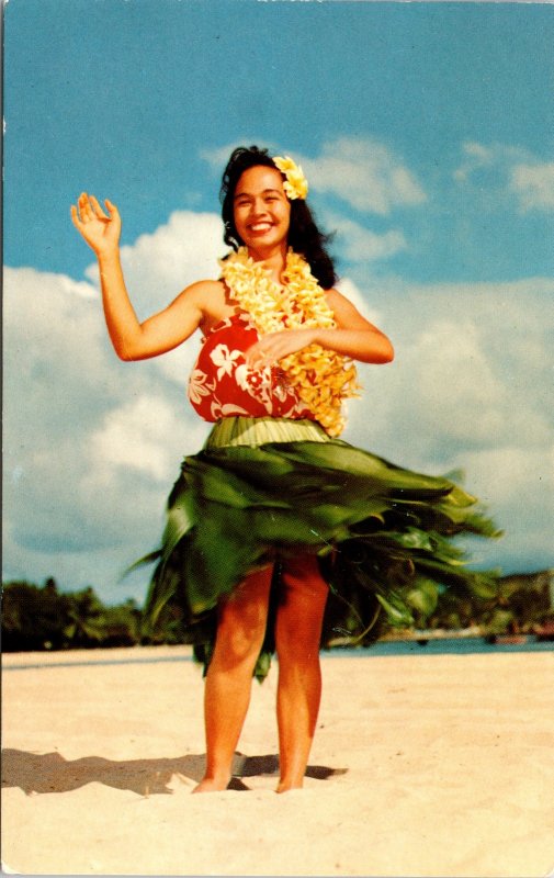 Hawaiian Hula Maiden Hawaii Islands Ocean Beach Ray Helbig UNP Vintage Postcard