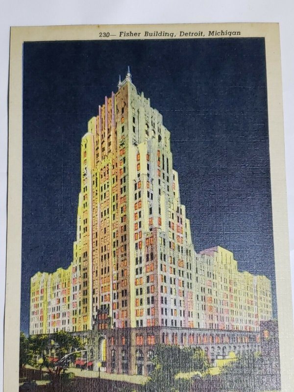 Vintage Postcard Detroit Fisher Building Michigan Fisher Theatre Linen   904