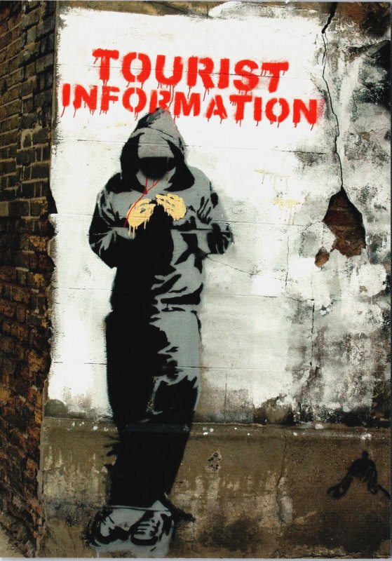 Banksy Man or Woman Dressed Tourist Information Postcard BS.29
