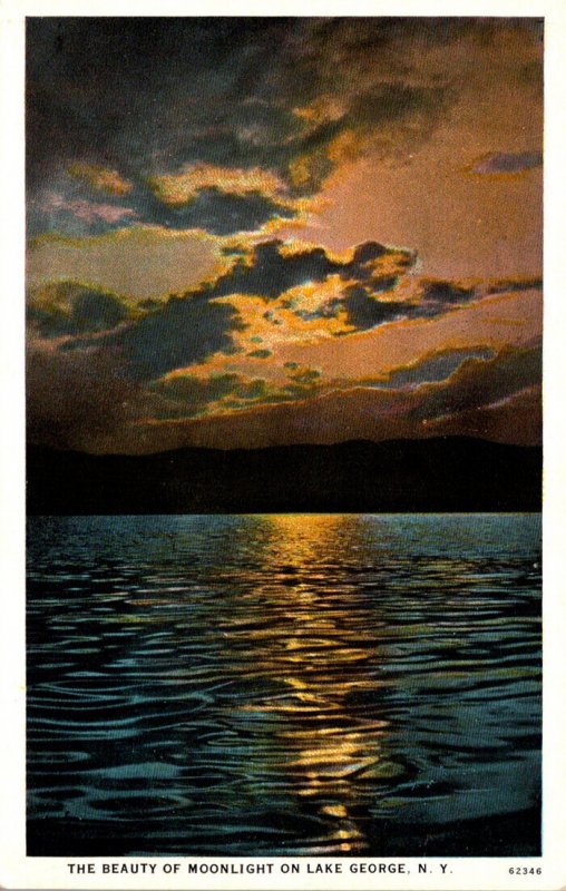 New York Lake George By Moonlight Curteich