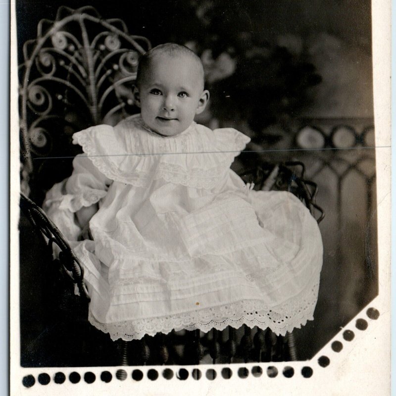 ID'd c1910s IA Cute Baby Boy Large Dress RPPC Smile Real Photo Simonsen A129