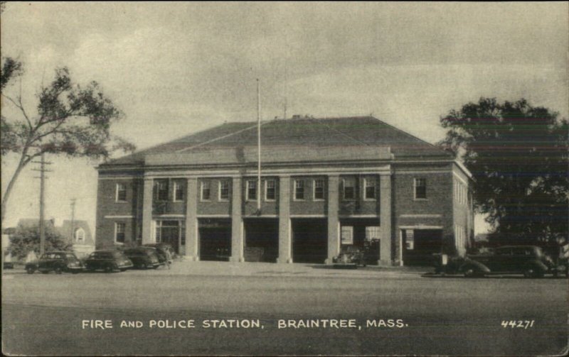 Braintree MA Fire & Police Station c1940 Unused Postcard