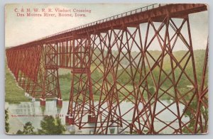 Postcard Boone Iowa C&NWRR Viaduct Des Moines River 1910s DB Railroad View