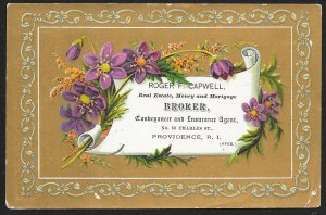 VICTORIAN TRADE CARD Capwell Broker & Insurance Agent Flowers