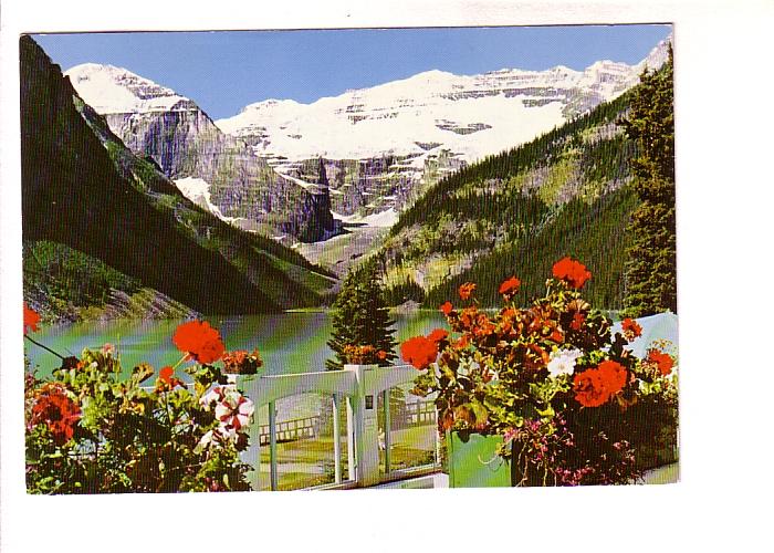 Lake Louise, Chateau with Flowers, Mount Victoria, Alberta, Photo W J Gibbons