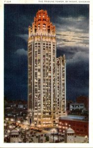 Illinois Chicago The Tribune Tower By Night 1940