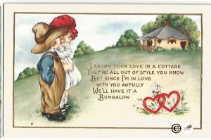 Vintage Postcard Little Farm Girl and Farm Boy Cottage Valentine's Day Greeting