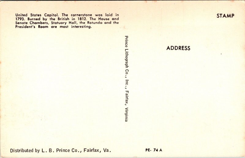 Capitolio de los Estados Unidos Washington Dc Postal Vintage UNP de colección Sin usar Cromo 