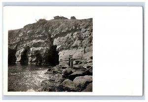 Vintage RPPC People On Rocks Pacific Grove Shore CA #2 Postcard F112E