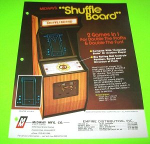Shuffleboard Arcade FLYER Original Midway 1978 Video Game Retro Artwork Sheet 