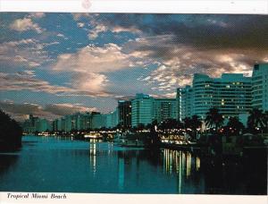 Florida Miami Beach Indian Creek Along Collins Avenue At Night