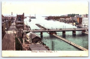 Oswego Harbor Pierre Oswego New York NY Bridges Boats And Ships Pier Postcard