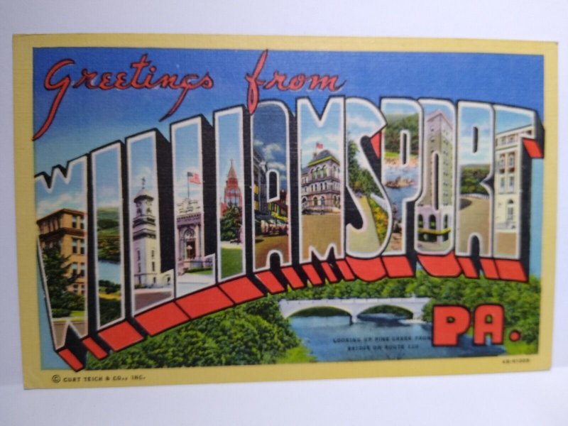 Williamsport Postcard Large Letter Greeting From Pennsylvania City Linen Unused