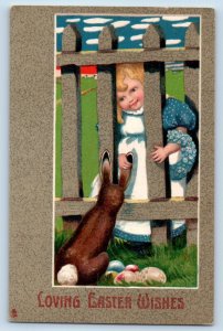 Portland ME Postcard Easter Wishes Little Girl And Rabbit Bunny Eggs Tuck 1907