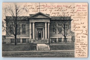 Ames Iowa IA Postcard Greetings Ames Public Library Building View 1907 Antique