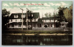 Bass Lake Indiana~Best View Hotel Waterfront Close Up~Beach~1910 Postcard