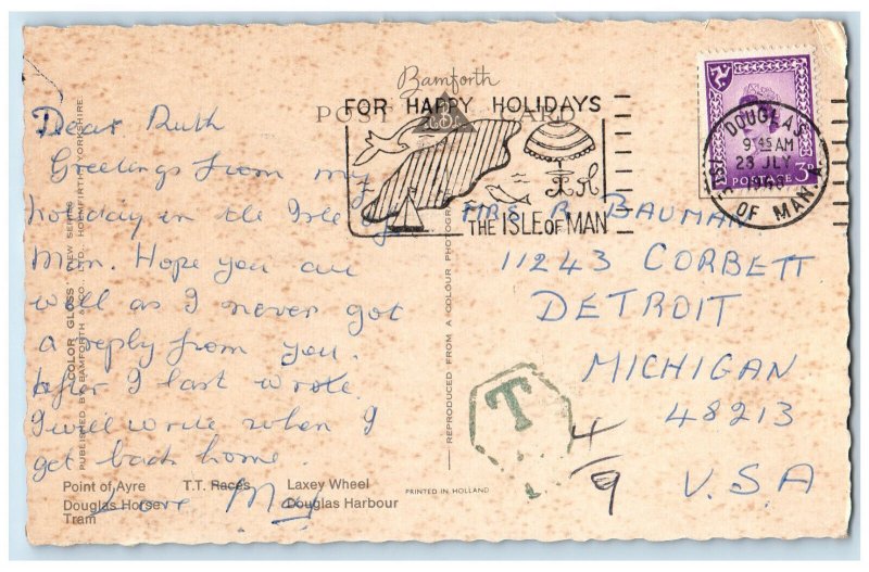 1968 Multiview, Point of Ayre, T.T. Races Greetings from Isle of Man Postcard