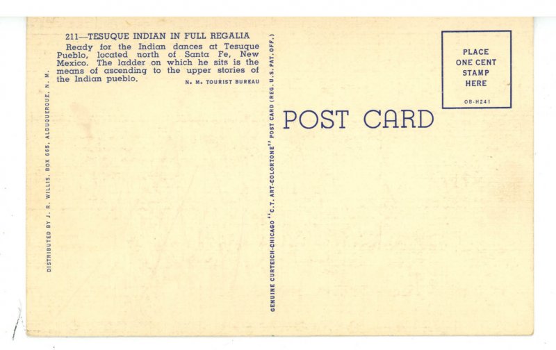 NM - Tesuque Pueblo. Tesuque Indian in Full Regalia