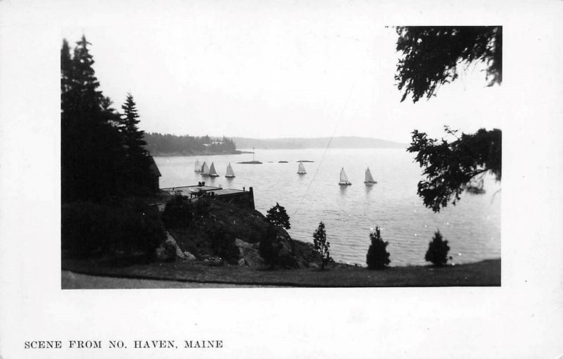 RPPC North Haven, Maine Knox County Sailboats Real Photo 1946 Vintage Postcard