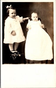 Real Photo Postcard Portrait of Baby and Toddler