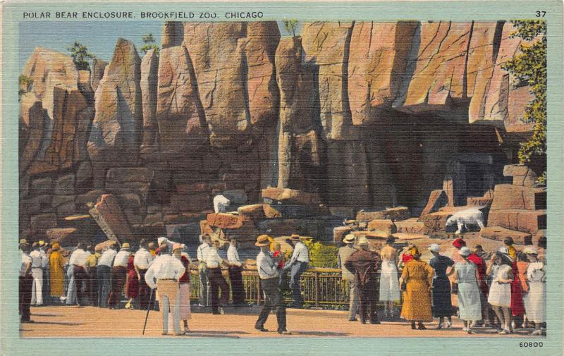 Polar Bear Enclosure, Brookfield Zoo, Chicago, IL, Early Linen Postcard, Unused