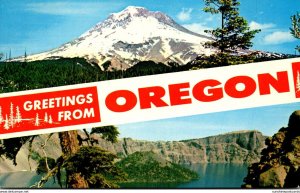 Oregon Greetings Showing Mount Hood and Crater Lake