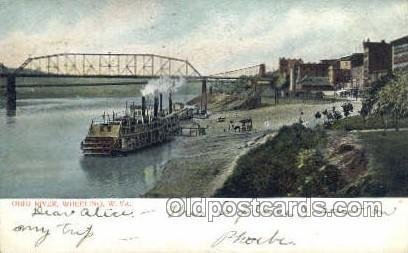 Ohio River Wheeling, West Viginia, USA Ferry Boats, Ship 1908 crease right bo...