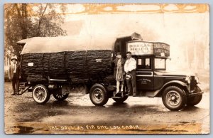 K46/ Seattle Washington RPPC Postcard c1940 Dodge Bros Truck Fir Log Cabin 212