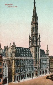 Vintage Postcard Bruxelles Hotel De Ville Gothic Building Brussels, Belgium