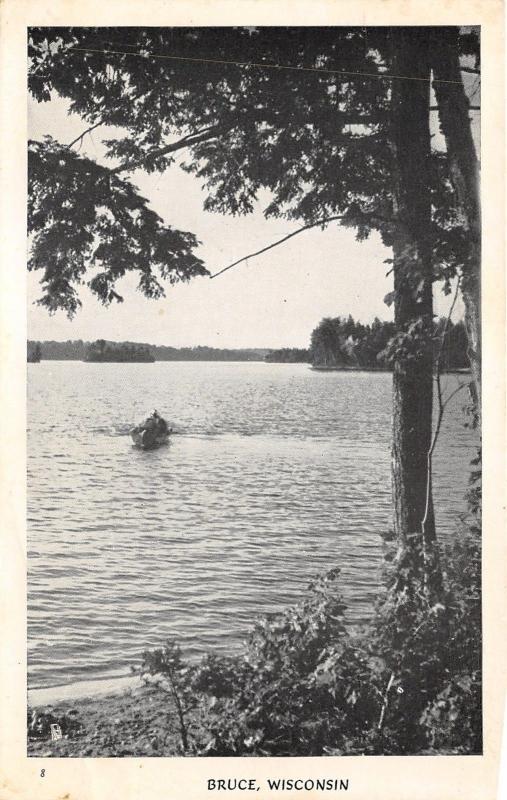 Bruce Wisconsin~People in Boat Approaching Shore~1920s North Woods Postal Pc