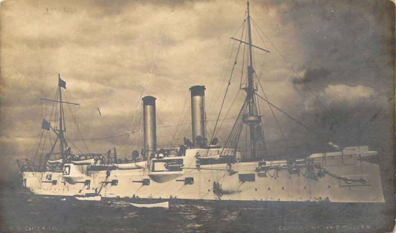 c.1890s U.S. Navy,  Rotograph,  Real Photo of First USS Chicago, Old Postcard