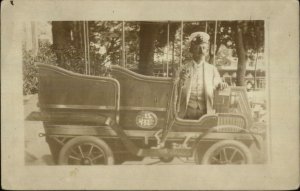 Studio in Abbazia - Man Driving Goggles Car Prop? c1910 Real Photo Postcard 