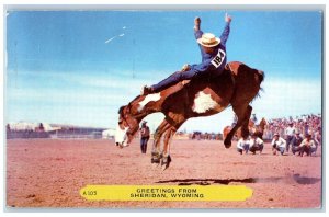 Sheridan Wyoming WY Postcard Greetings Riding Horse 1952 Rembrant Vintage Posted