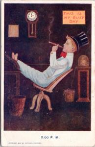 Day In Boy's Life 'This I My Busy Day' 2pm Cigar Kathleen Mathew Postcard E30