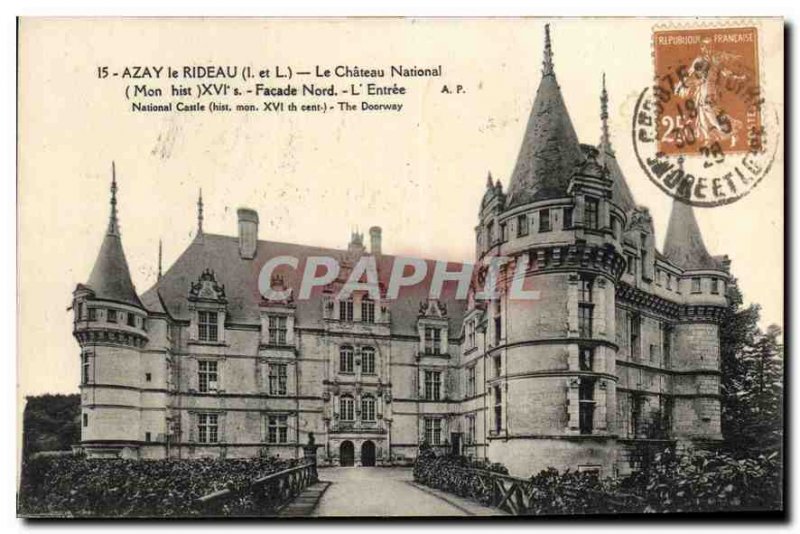 Old Postcard Azay le Rideau Chateau National Northern Facade L'Entree