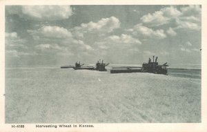 Harvesting Wheat in Kansas Farming USA Early B&W Rare Postcard