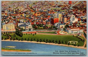 Trenton New Jersey 1940s Postcard Aerial View With Delaware River And Stacy Park