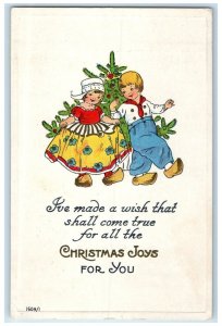 1916 Christmas Tree Dutch Kids Dancing Embossed Posted Antique Postcard