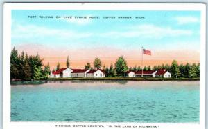 COPPER HARBOR, Michigan  MI   Lake Fannie Hooe FORT WILKINS c1920s-30s  Postcard