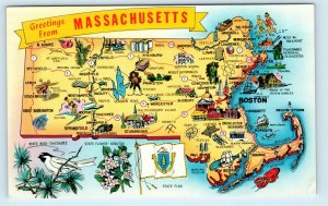 MASSACHUSETTS ~ Pictorial STATE MAP Postcard c1950s by Tichnor