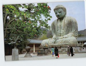 Postcard Great Buddha of Kamakura with Camellia Blossoms Japan