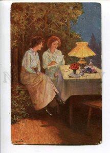 262722 Illuminated Girl reading Letter by DIETZE Vintage PC