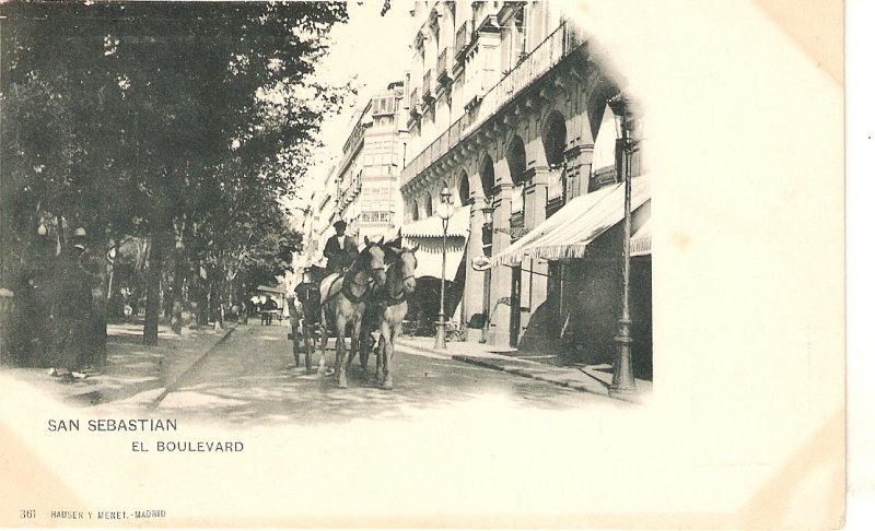 San Sebastian, Spain. The Boulevard. Cart Horses Old vintage Spanish PC