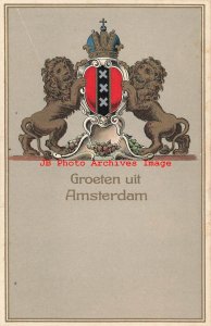 Heraldry, Coat of Arms, Groeten uit Amsterdam, Netherlands, Holland, Lions