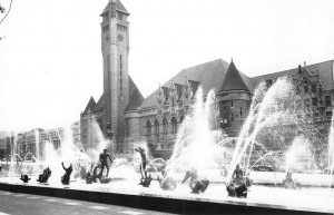 RPPC Union Railroad Station Fountain ST. LOUIS, MO Depot c1940s Vintage Photo