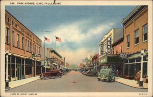 Idaho Falls Idaho ID Park Ave Street Scene Classic Cars Linen Vintage Postcard