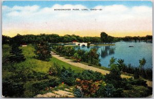 1960's Schoonover Park Lima Ohio Lake Bathhouse Trails & Garden Postcard