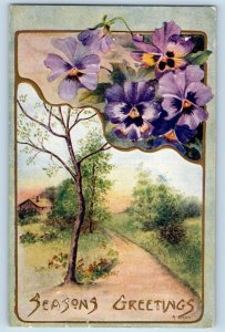 A. Hall Signed Postcard Season Greetings Flowers Embossed Milwaukee WI 1908