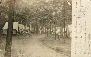1907 RPPC; Row of Tents, Camping, Pike County PA Posted Milford